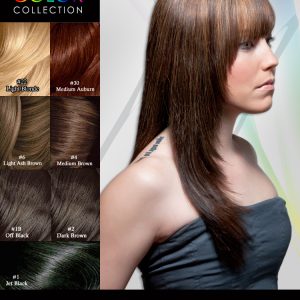 Model wearing straight colored indian remy hair extension 18inch length