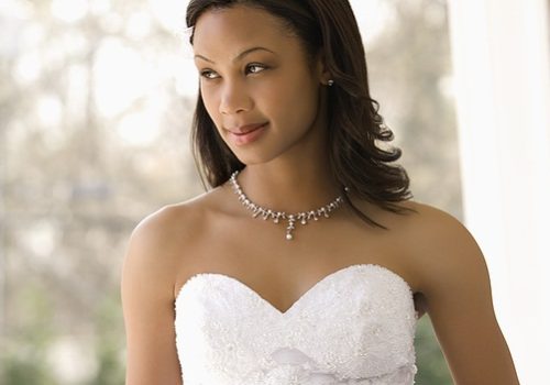 Bride in beautiful wedding dress and shoulder length hair 2