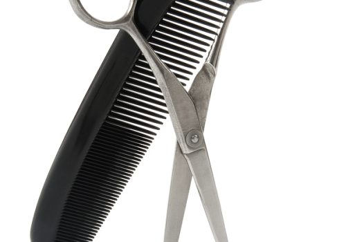 Hair shears, comb and lock of hair