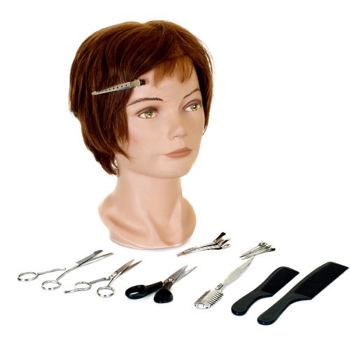 Mannequin head with scissors, combs and clips
