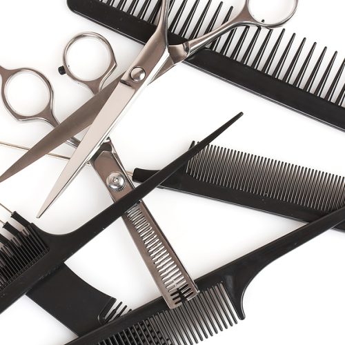 Scissors and multiple hair combs