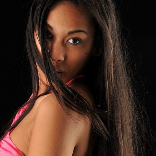 Young woman with very long straight hair extensions 2