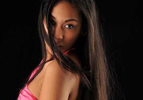 Young woman with very long straight hair extensions 2